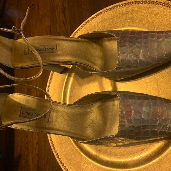 Linea Roma Silver Embossed (Snake) Leather Heels - Picture 3 of 9